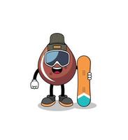 mascota de dibujos animados de jugador de snowboard de gota de chocolate vector