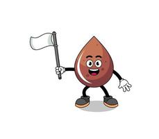 Cartoon Illustration of chocolate drop holding a white flag vector
