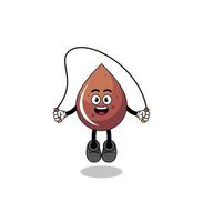 chocolate drop mascot cartoon is playing skipping rope vector