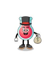 laboratory beaker mascot illustration rich man holding a money sack vector