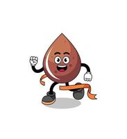 Mascot cartoon of chocolate drop running on finish line vector