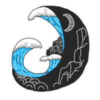 Crescent Moon with Ocean Wave Theme png