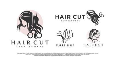 Bundle hair cut logo design for beauty with creative concept Premium Vector