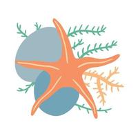 Starfish on seabed with rocks and algae. vector