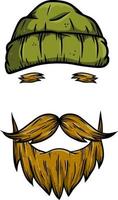 Fashionable mens haircut. Element of head and face hipster. Brown hair guy. Hair and beard. barbershop Fashion and style. Green warm hat of sailor and lumberjack.