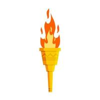 antorcha con fuego. Llama olímpica. símbolo griego de las competiciones deportivas. el concepto de luz y conocimiento. ilustración de dibujos animados plana vector
