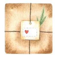 Presents. Beautiful gift boxes with bows and tags. Watercolor hand drawn illustration. Gift boxes with bows covered with decorative paper. Isolated vector