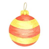 acuarela bola de navidad rayas amarillas y rojas. adornos navideños dorados y rojos pintura de acuarela. aislado. perfecto para el diseño de tarjetas navideñas, invitaciones y otras decoraciones vector