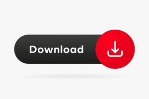 3D black red download button icon. Upload icon. Down arrow bottom side symbol. Click here button. Save cloud icon push button for UI UX, website, mobile application. vector
