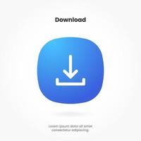 3D blue download button icon. Upload icon. Down arrow bottom side symbol. Click here button. Save cloud icon push button for UI UX, website, mobile application. vector