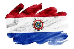 Paraguay flag is depicted in liquid watercolor style isolated on white background photo