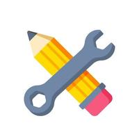 Icon of pencil and wrench on white background. Vector illustration of drawing and teaching equipment. Wrench and pencil Icon