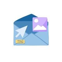 Email with attachment. Online Document Management. Flat cartoon illustration isolated on white. Attached file with image vector