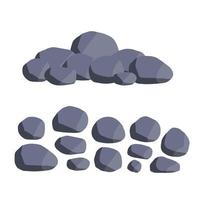 Set of stones. Pile of cobblestones. Gray geological minerals. Heavy wall construction material. Large blocks vector