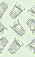 Pattern of many small shopping carts on a lime background photo