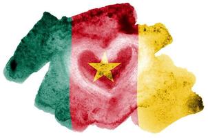 Cameroon flag is depicted in liquid watercolor style isolated on white background photo