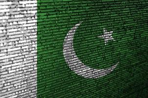 Pakistan flag is depicted on the screen with the program code. The concept of modern technology and site development photo