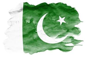 Pakistan flag is depicted in liquid watercolor style isolated on white background photo