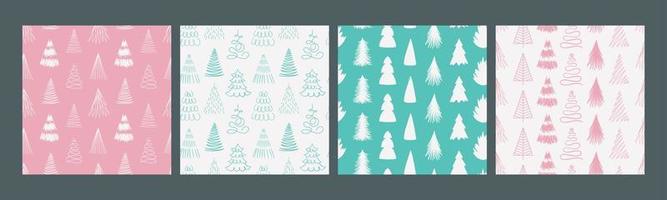 Merry Christmas and Happy New Year set of seamless pattern with various christmas tree. Modern hand draw illustrations. Colorful contemporary art vector