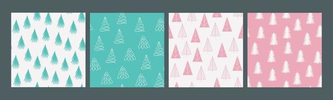 Merry Christmas and Happy New Year set of seamless pattern with various christmas tree. Modern hand draw illustrations. Colorful contemporary art vector