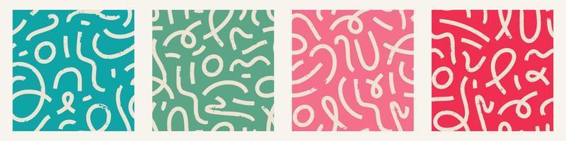 Set of Aesthetic Contemporary printable seamless pattern with abstract Minimal elegant line brush stroke shapes and line in retro colors. vector