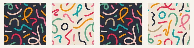 Set of Aesthetic Contemporary printable seamless pattern with abstract Minimal elegant line brush stroke shapes and line in retro colors. vector