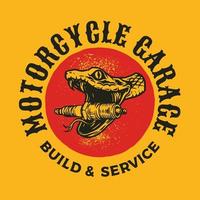 estilo vintage dibujado a mano del logotipo de cobra, insignia de logotipo personalizado de motocicleta y garaje vector