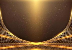 Abstract elegant golden lines grid perspective with lighting effect and dust particles on brown background luxury style vector