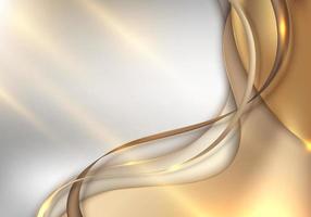 Elegant 3D template golden wave shapes and ribbon lines elements on gold fabric background vector