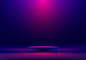 Empty 3D realistic blue and pink neon color podium studio room glowing lighting effect with decoration dust minimal scene backgroun vector