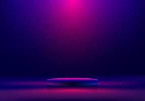 Empty 3D realistic blue and pink neon color podium studio room glowing lighting effect with decoration dust minimal scene backgroun vector