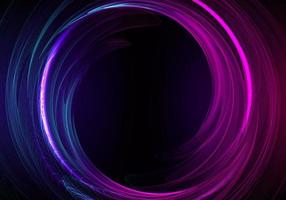 concepto de ciberespacio de tecnología abstracta colores de neón azul y rosa líneas de remolino de luz forma de círculo sobre fondo oscuro vector