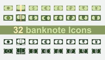 Banknote icon set isolated on white background. vector