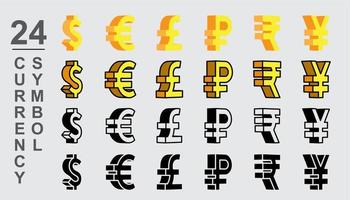 Currency Symbol icon set isolated on blue background. vector