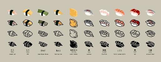 Vector sushi icon set. Four style.