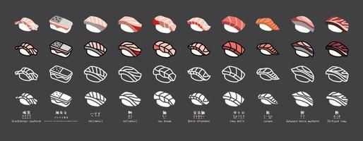 conjunto de iconos de sushi vectorial. estilo cuatro. vector