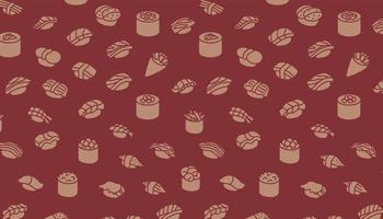 Sushi seamless pattern. Dark red background. vector