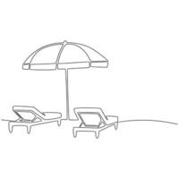 sillas de playa y sombrillas dibujo de línea continua ilustración vectorial vector