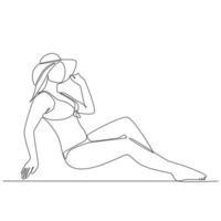 Woman Wearing Bikini on the Beach Continuous Line Drawing Vector Illustration