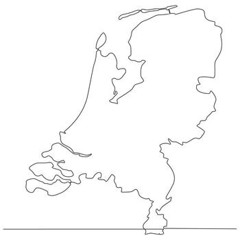Continuous line drawing of map Netherland vector line art illustration