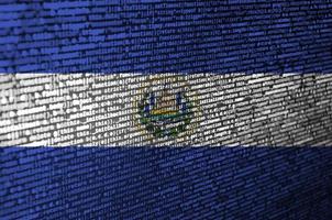 El Salvador flag is depicted on the screen with the program code. The concept of modern technology and site development photo