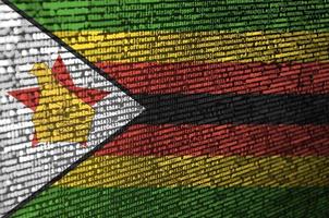 Zimbabwe flag is depicted on the screen with the program code. The concept of modern technology and site development photo