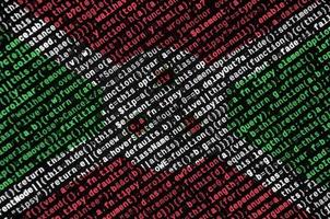 Burundi flag is depicted on the screen with the program code. The concept of modern technology and site development photo