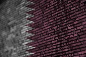 Qatar flag is depicted on the screen with the program code. The concept of modern technology and site development photo