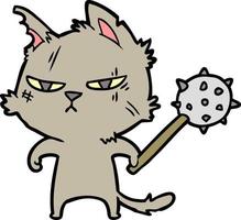 Cartoon cute fighter cat with mace vector