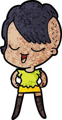 Retro grunge texture cartoon happy girl
