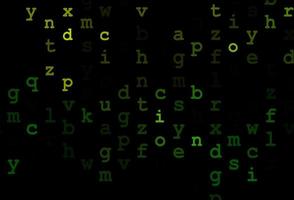 Dark green vector background with signs of alphabet.