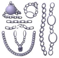 Metal chains with whole and broken links and lock vector