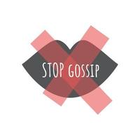 Stop gossip text. Be silent, do not talk concept. Close mouth. Vector illustration