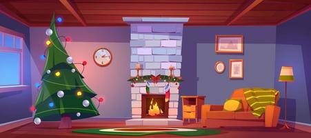 Home room at Christmas night, empty interior, eve vector